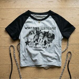 Black & Gray Cat Graphic Raglan Tee - Unbranded